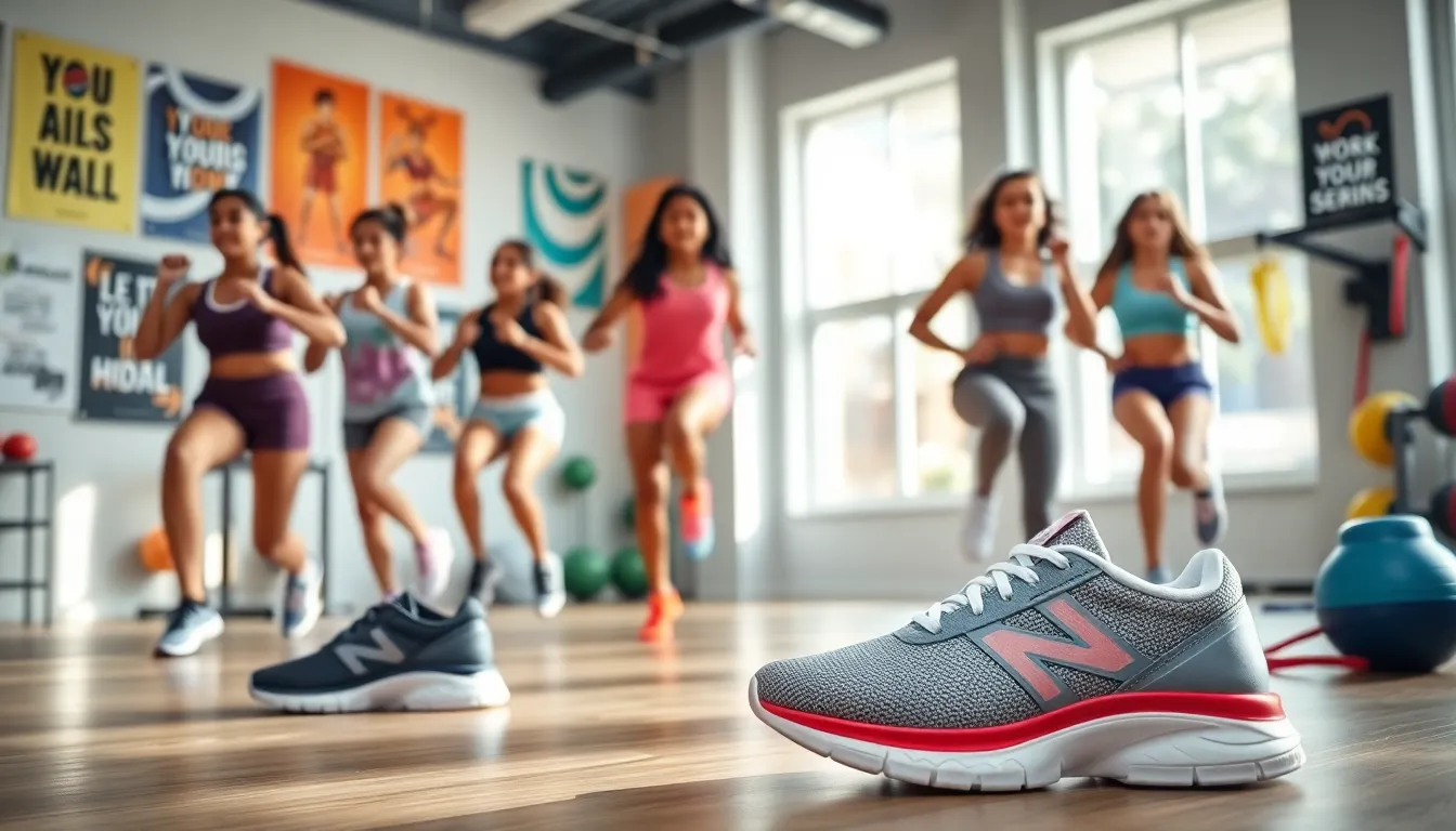 diverse girls exercising in stylish cross-training shoes.
