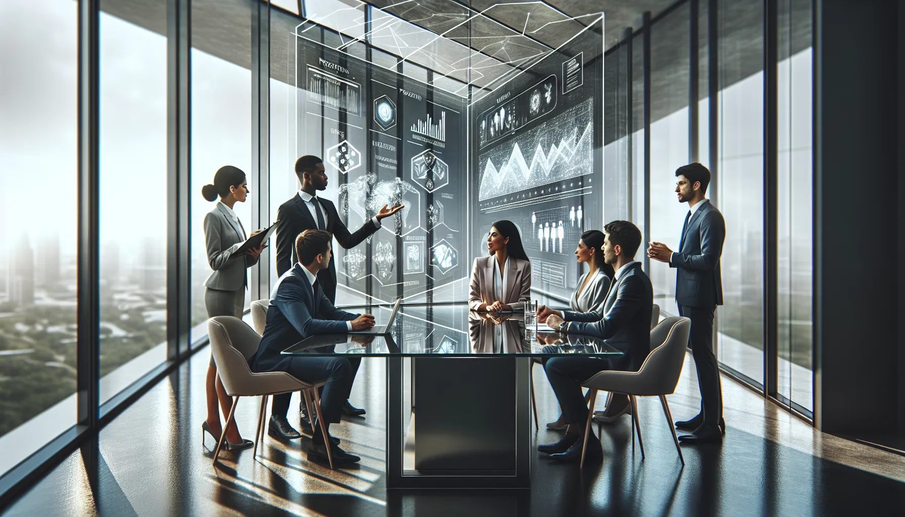 diverse team discussing future technology trends in a modern office.