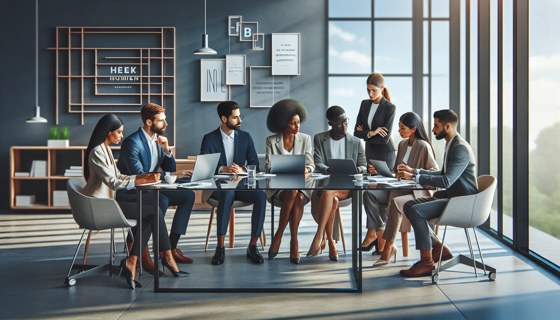 diverse professionals discussing class options at a modern workspace.