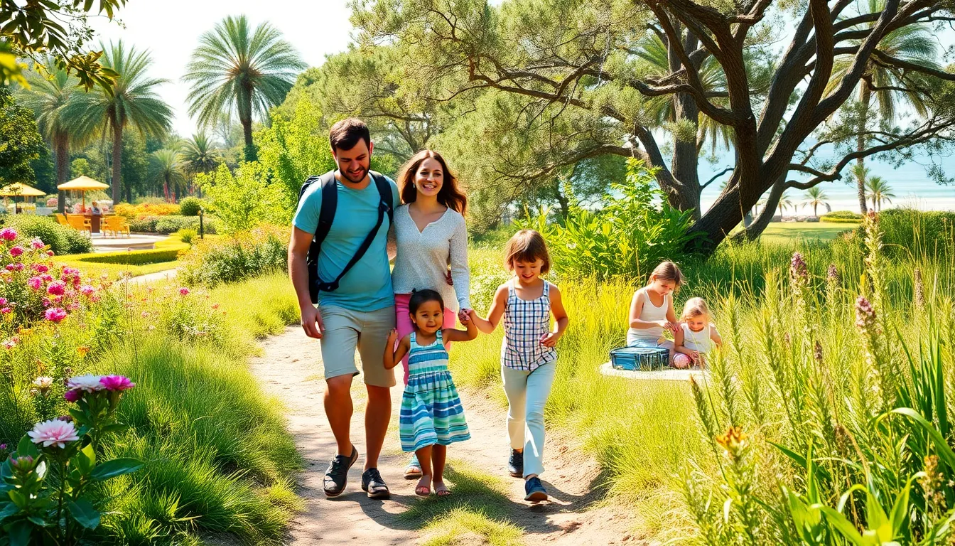 family hiking and having fun in nature during the weekend.