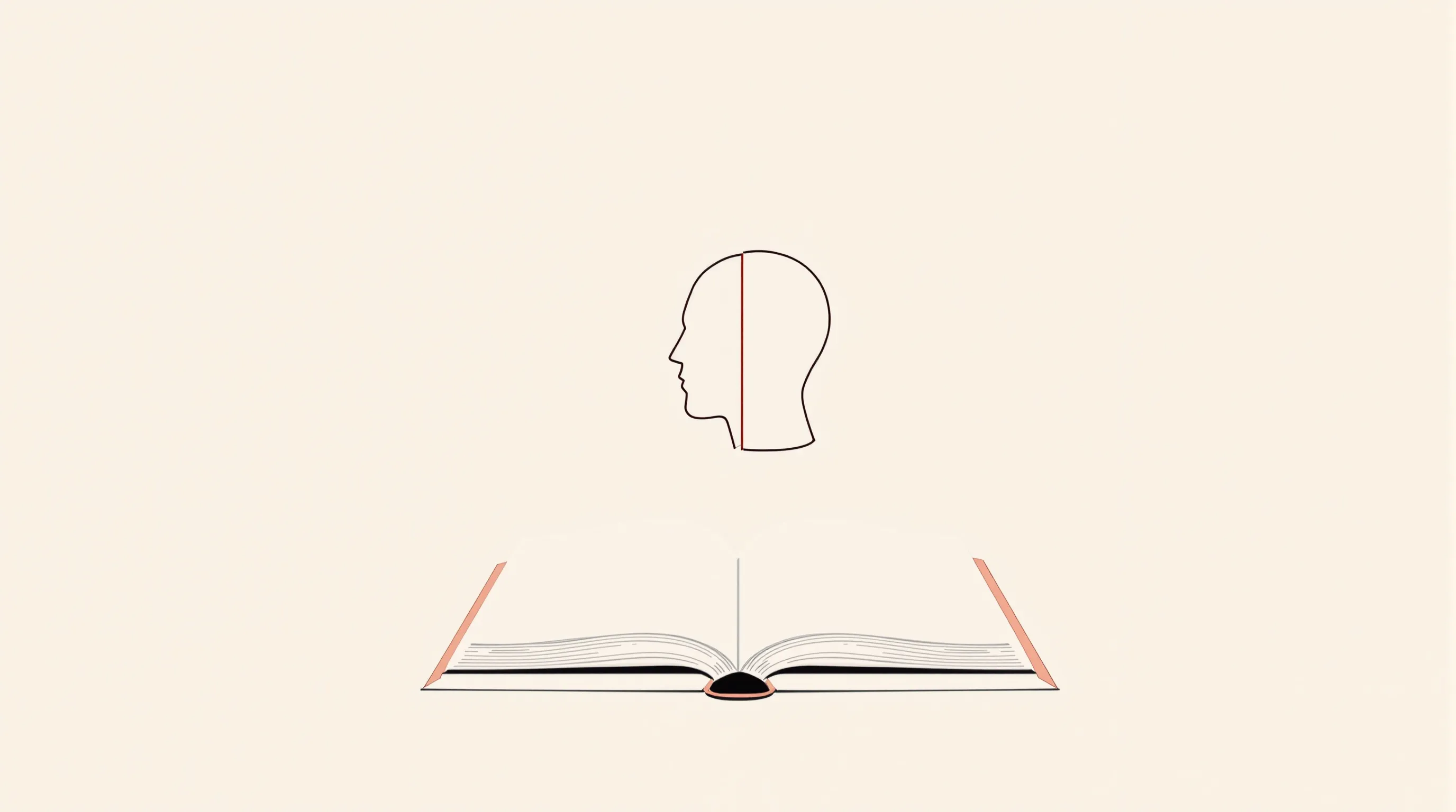 Open book with abstract human head silhouette symbolizing moral psychology and philosophy.