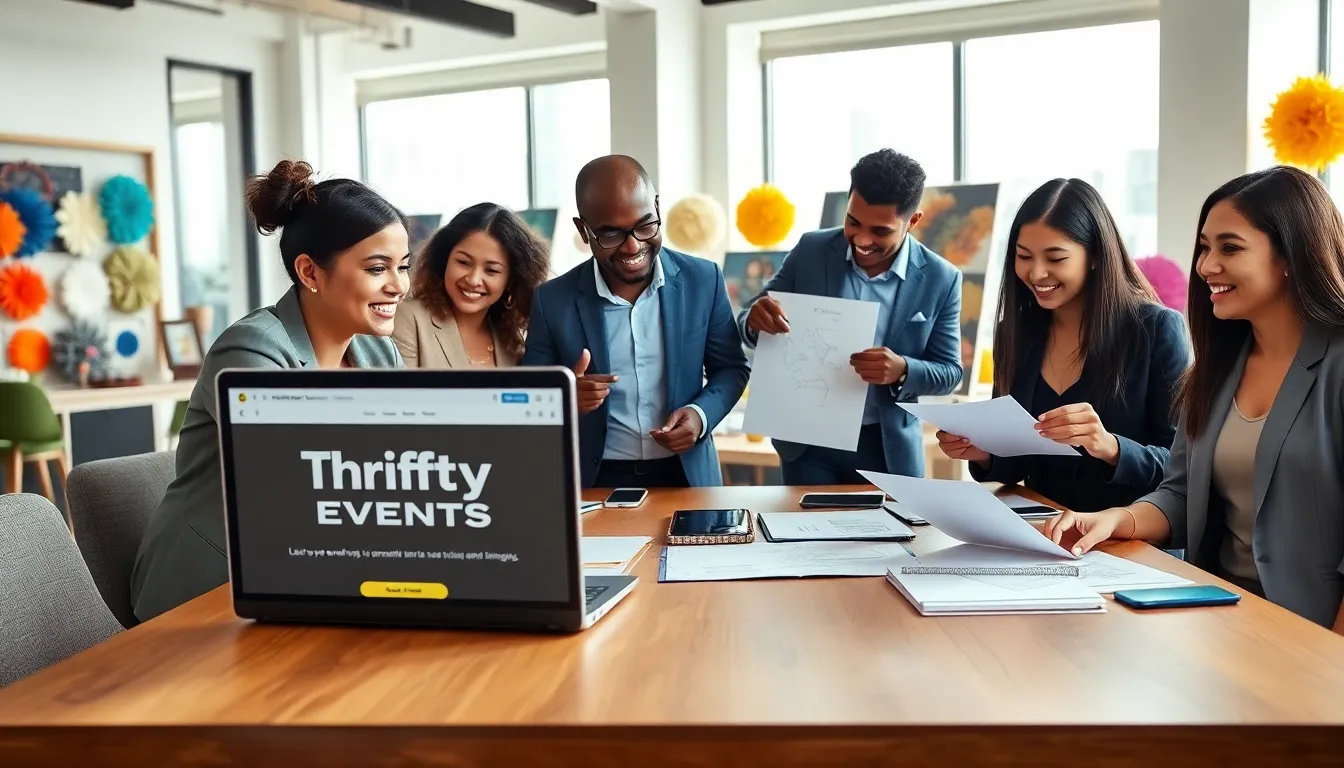 diverse team collaborating on event planning in a modern office.