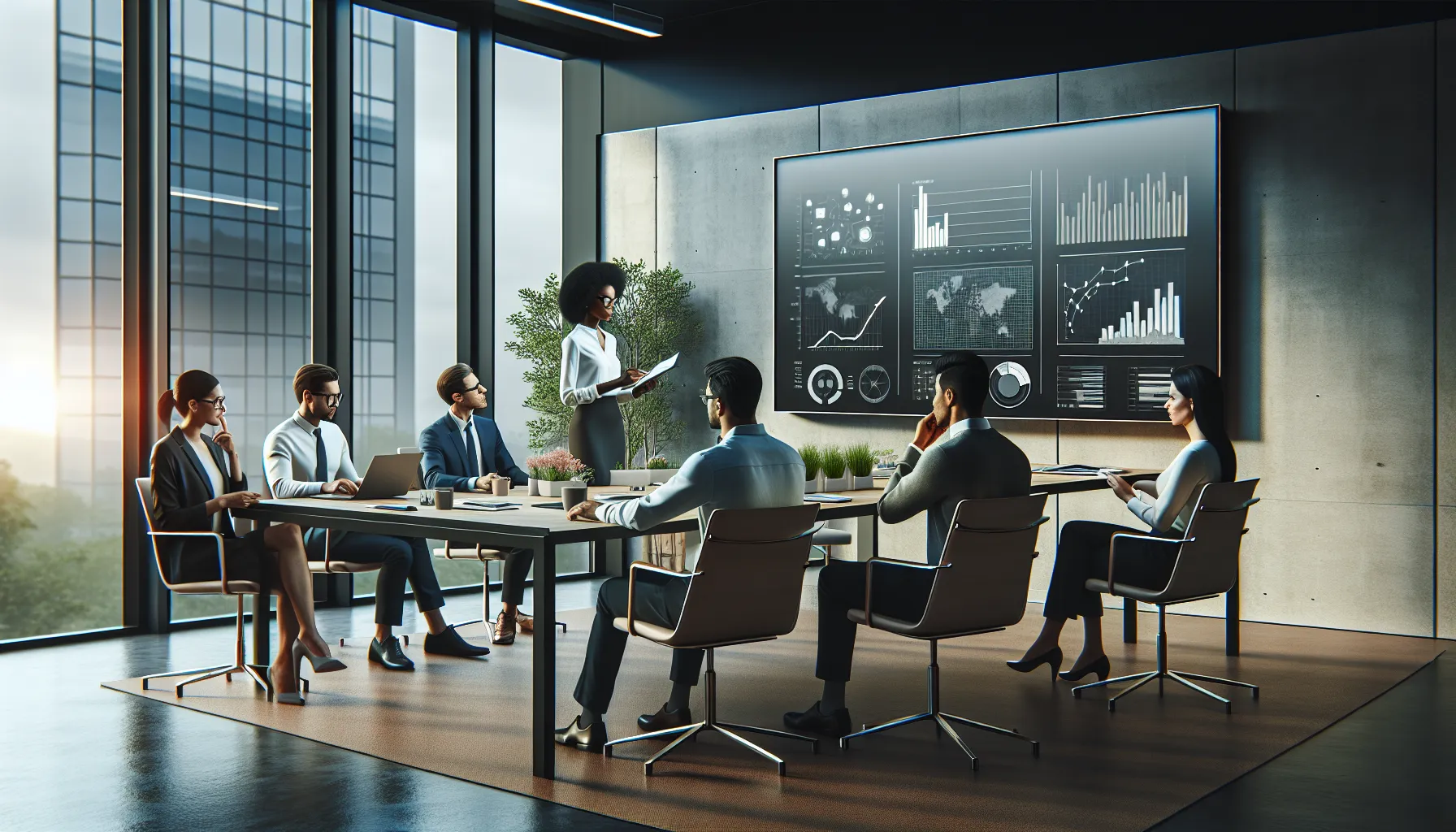 diverse team discussing challenges of Flmhsv in a modern office.