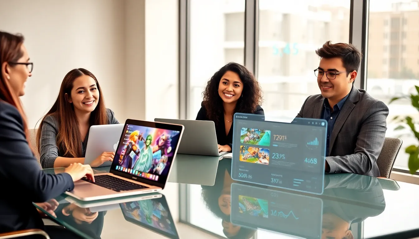 diverse team collaborating on email strategies in a modern office.