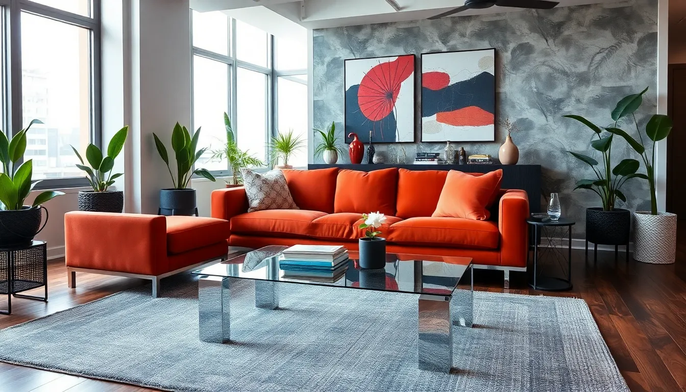 modern living room with urban chic furniture in a stylish setting.