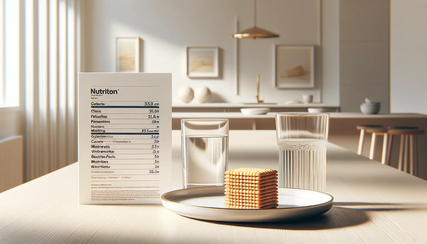 petit biscuits on a plate with nutrition facts in bright kitchen