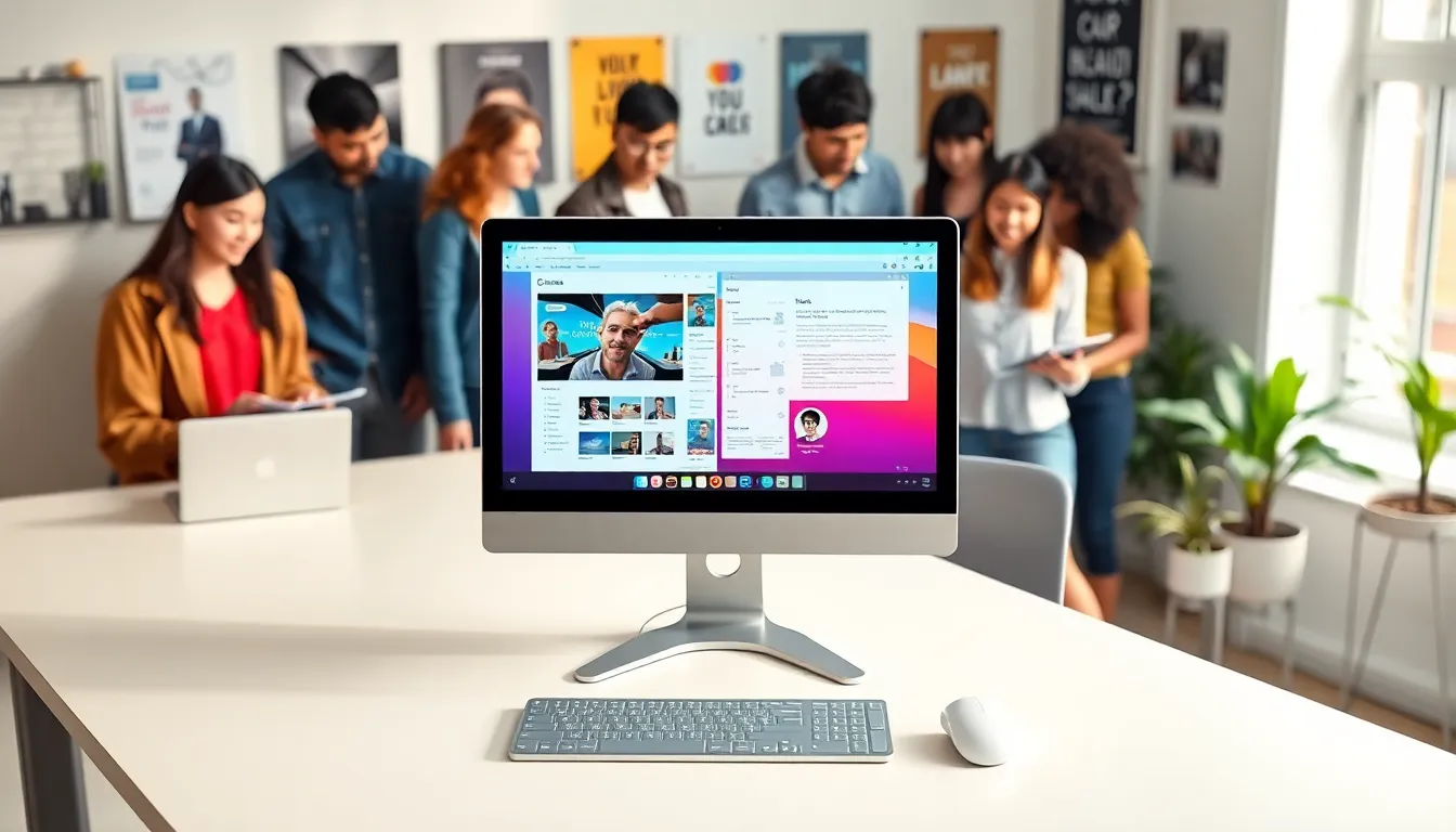 modern workspace with a budget PC and diverse users collaborating.