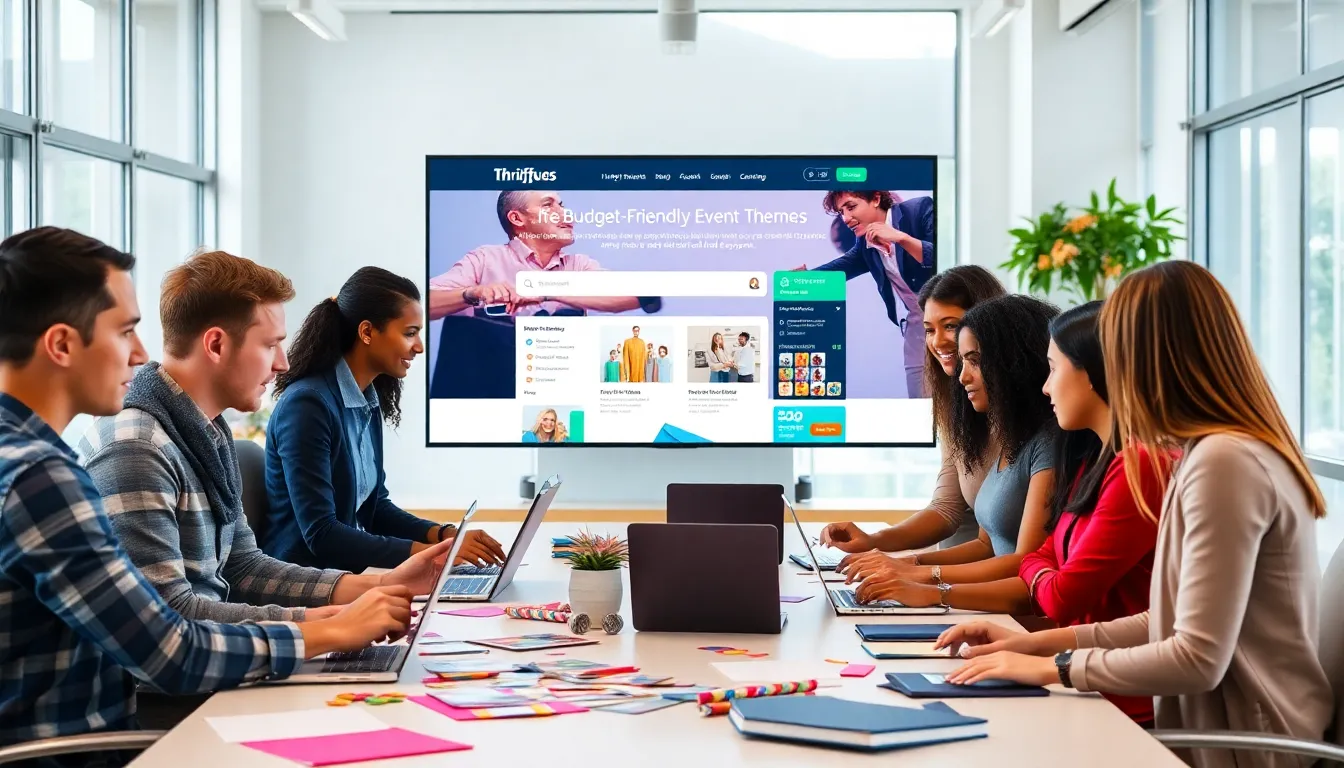 diverse professionals collaborating on event planning in a modern office.