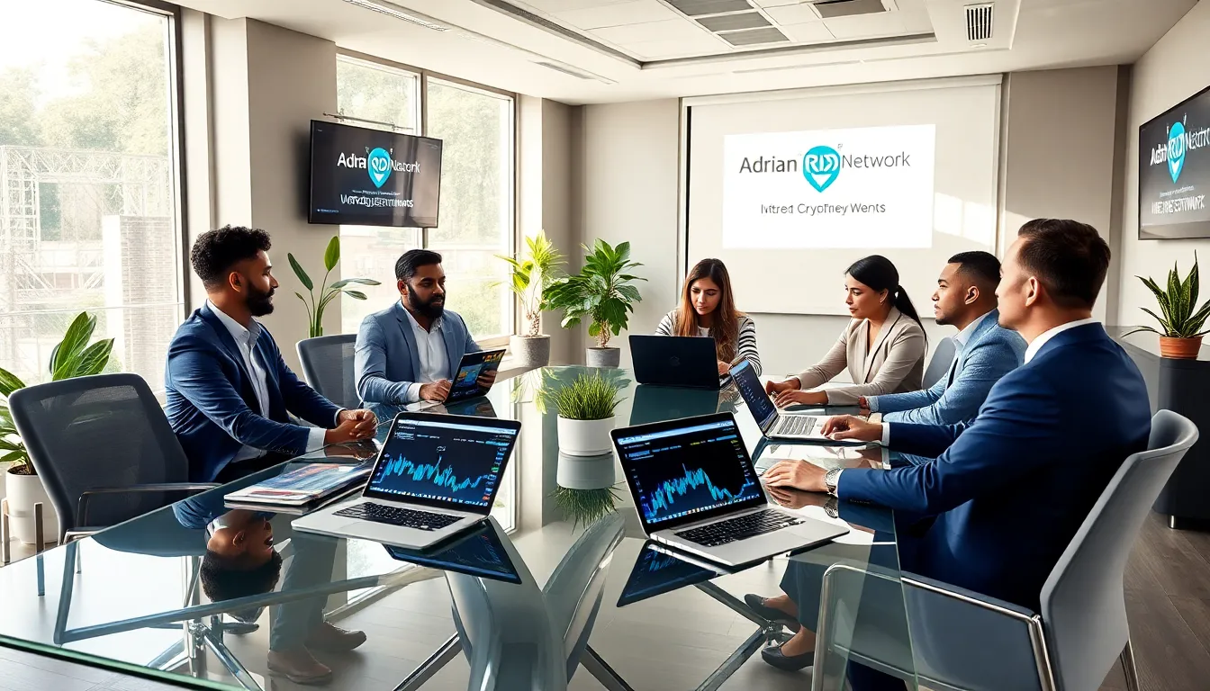 diverse team discussing cryptocurrency in a modern office.