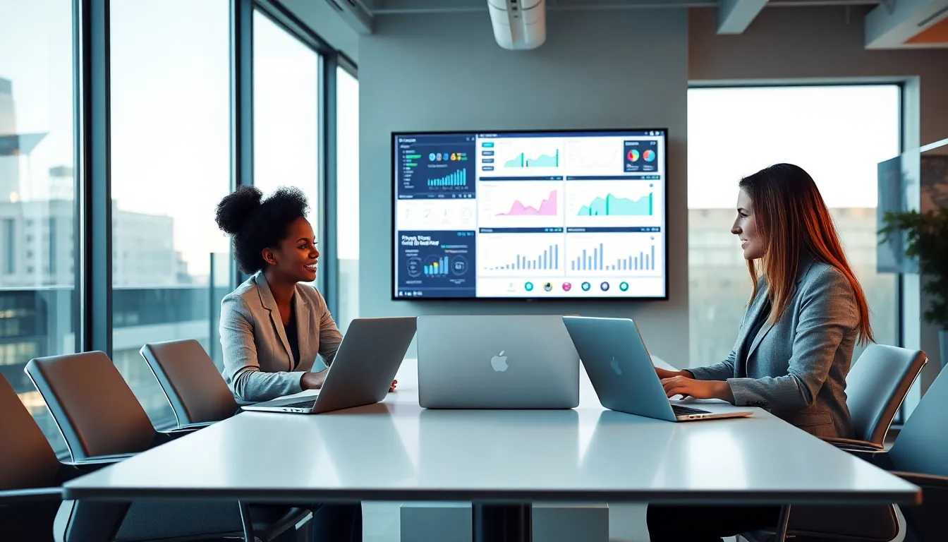 diverse professionals collaborating in a modern digital workspace.