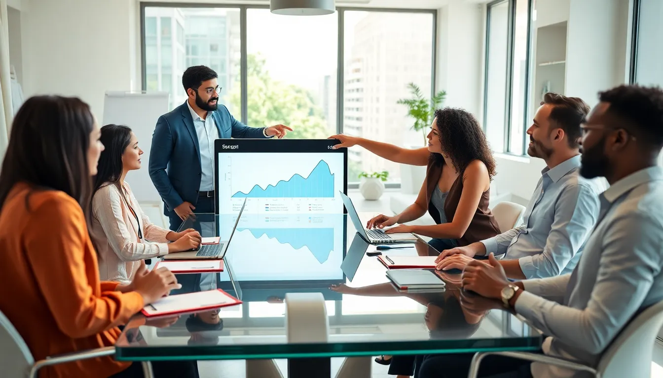 diverse team discussing the significance of a number in a modern office.