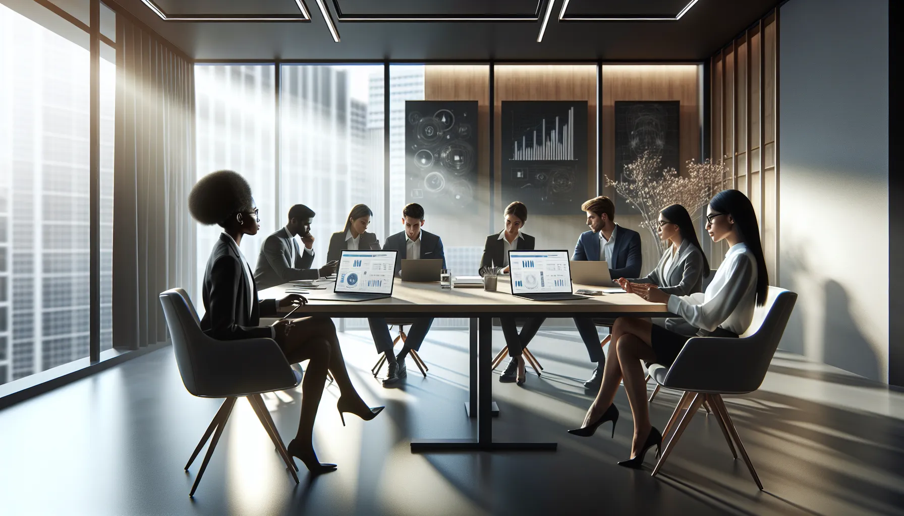 diverse business team discussing phone number risks in a modern office.