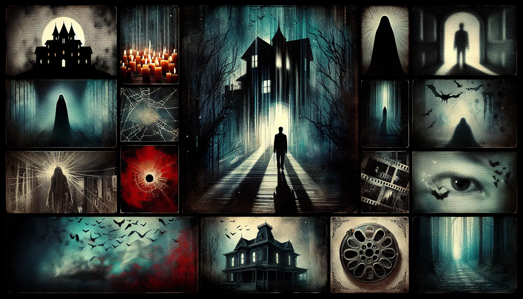 shadowy figure in a dimly lit corridor representing atmospheric horror themes.