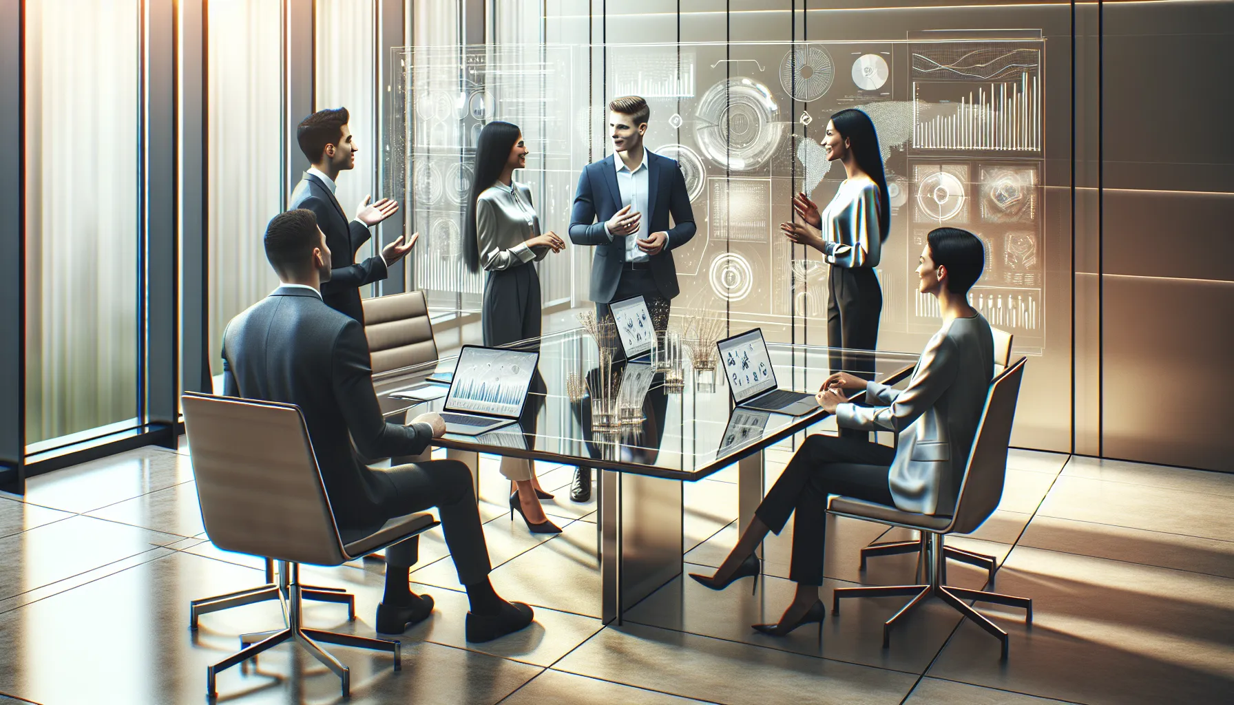 diverse team discussing Literproca features in a modern office.