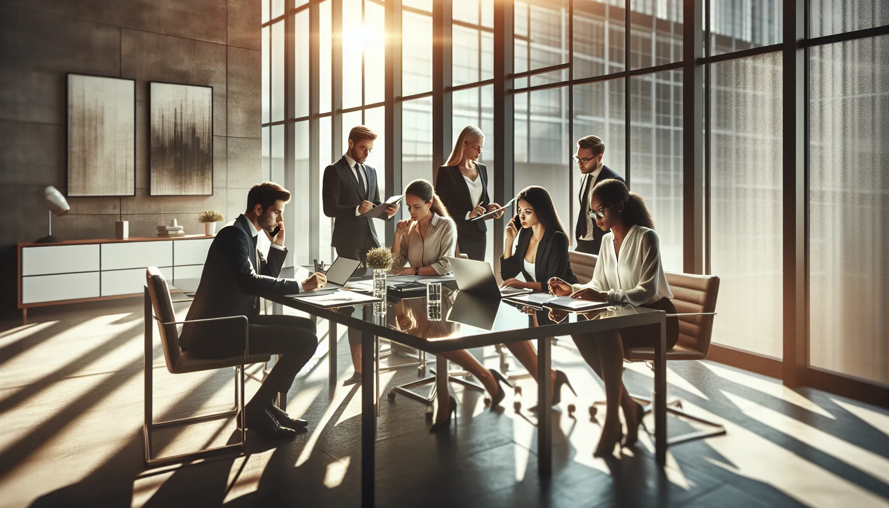 diverse team discussing customer service in a modern office.