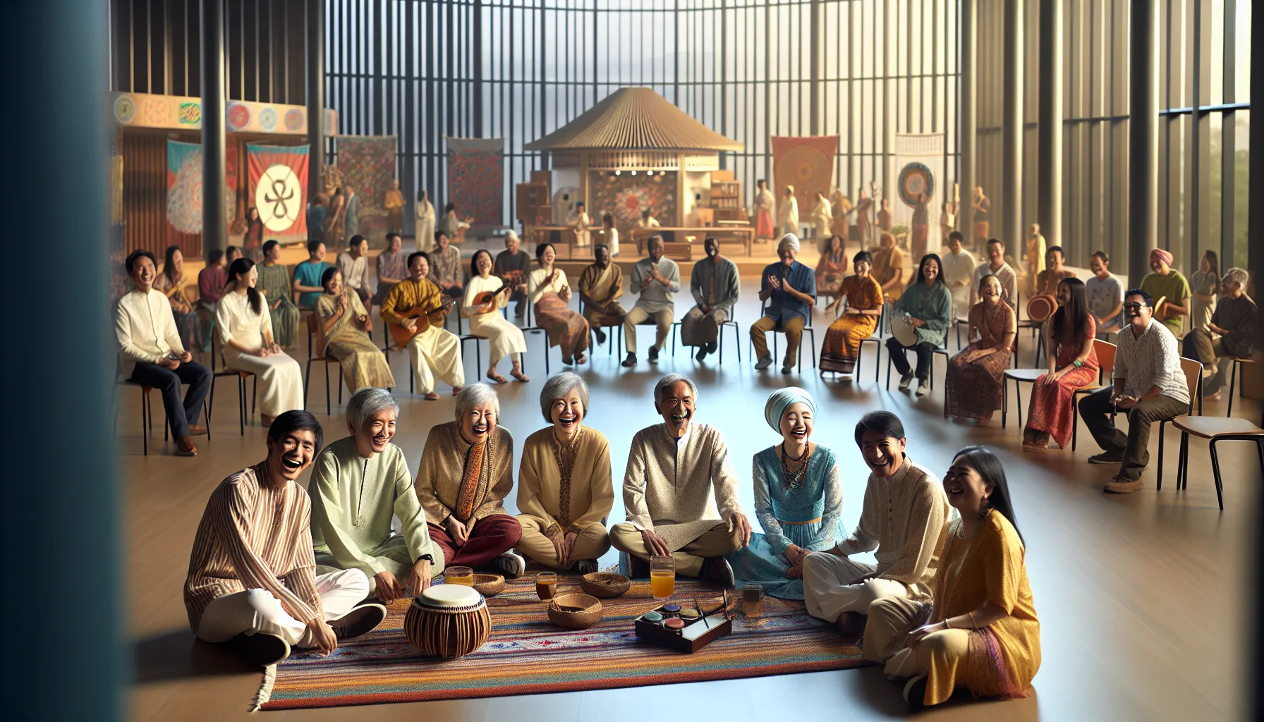 diverse group celebrating Qpibandee in a community center.