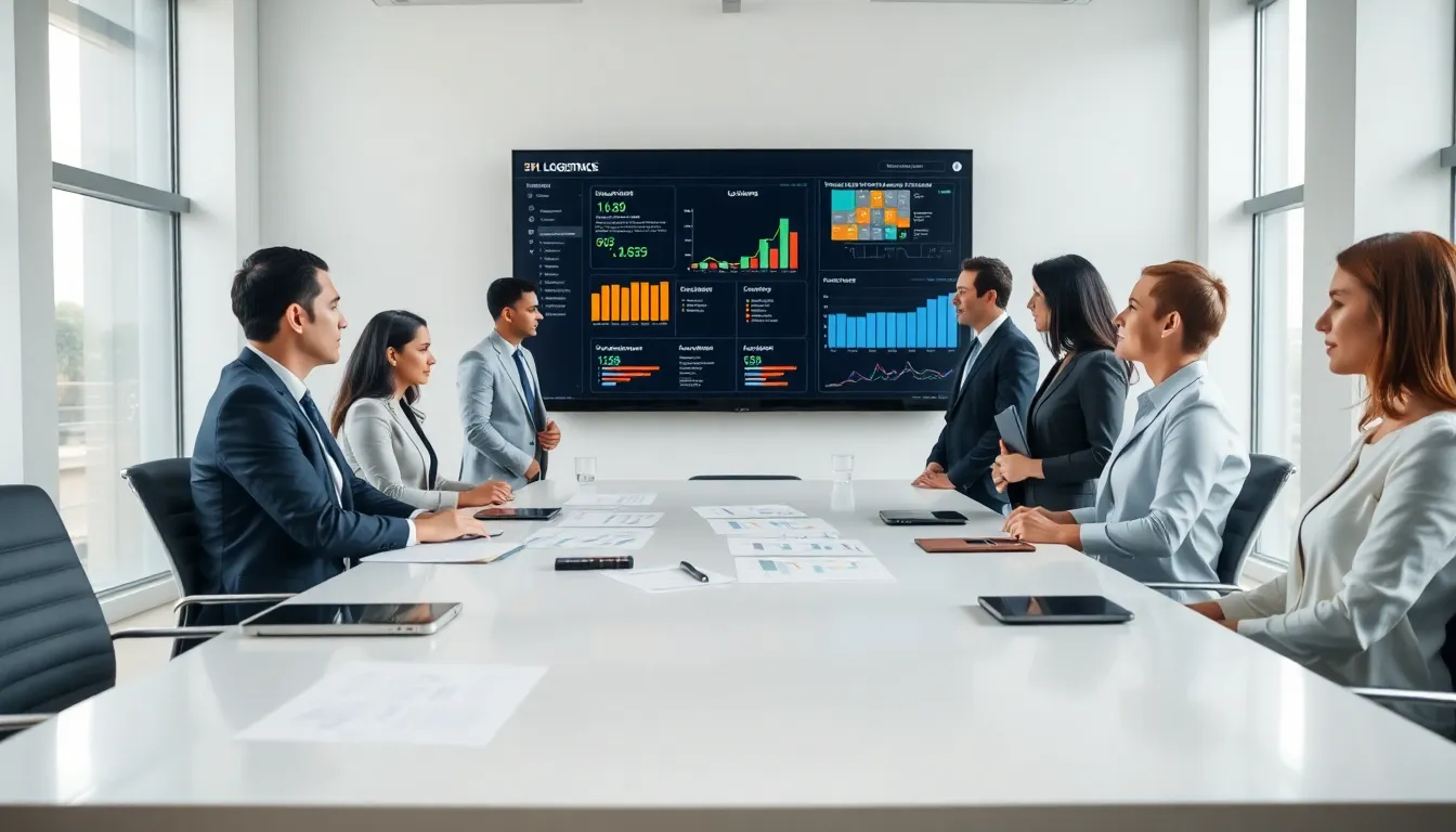 diverse professionals collaborating in a modern logistics office.