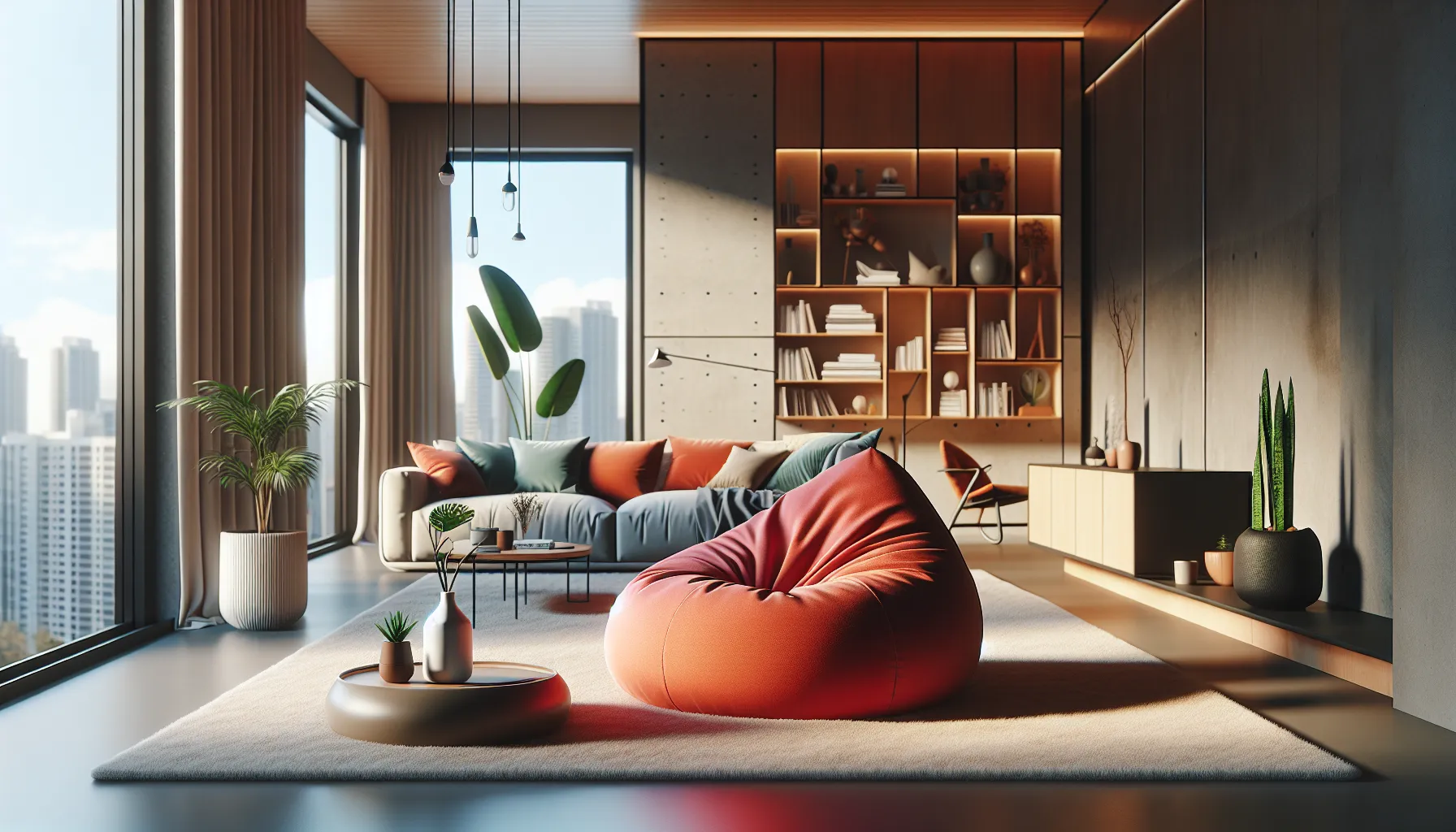 modern living room showcasing a stylish Koshio bean bag.