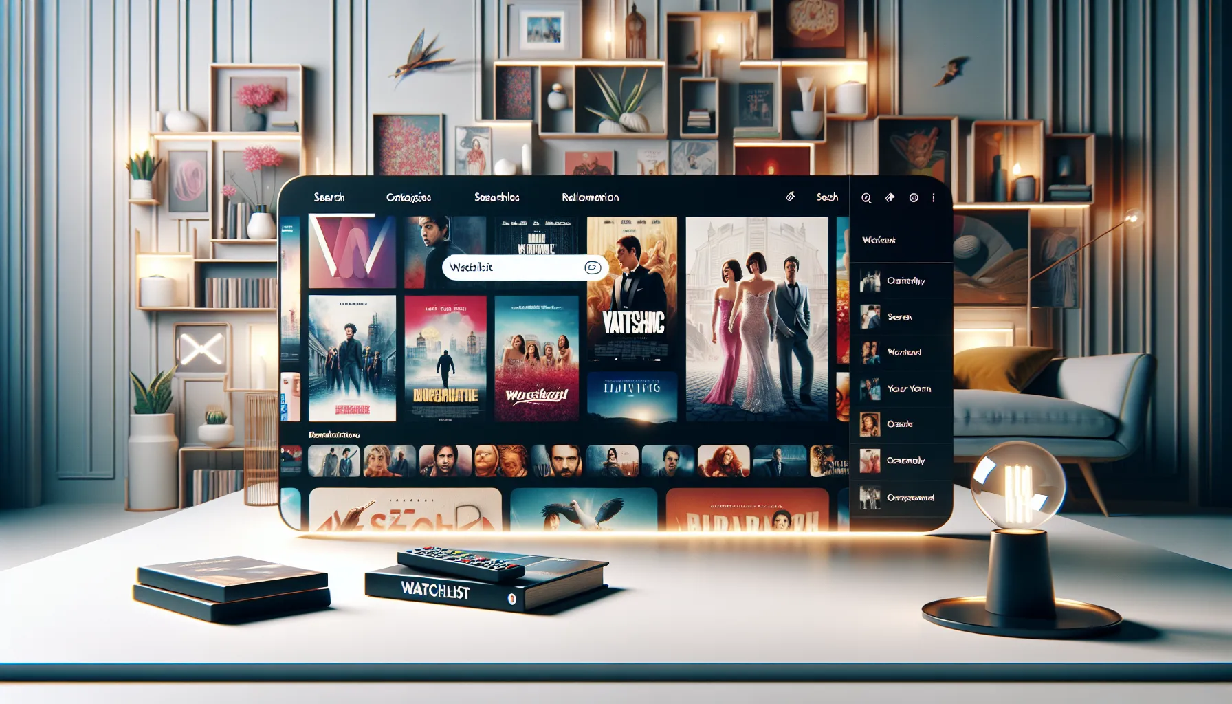 modern movie streaming interface with organized categories and search bar.
