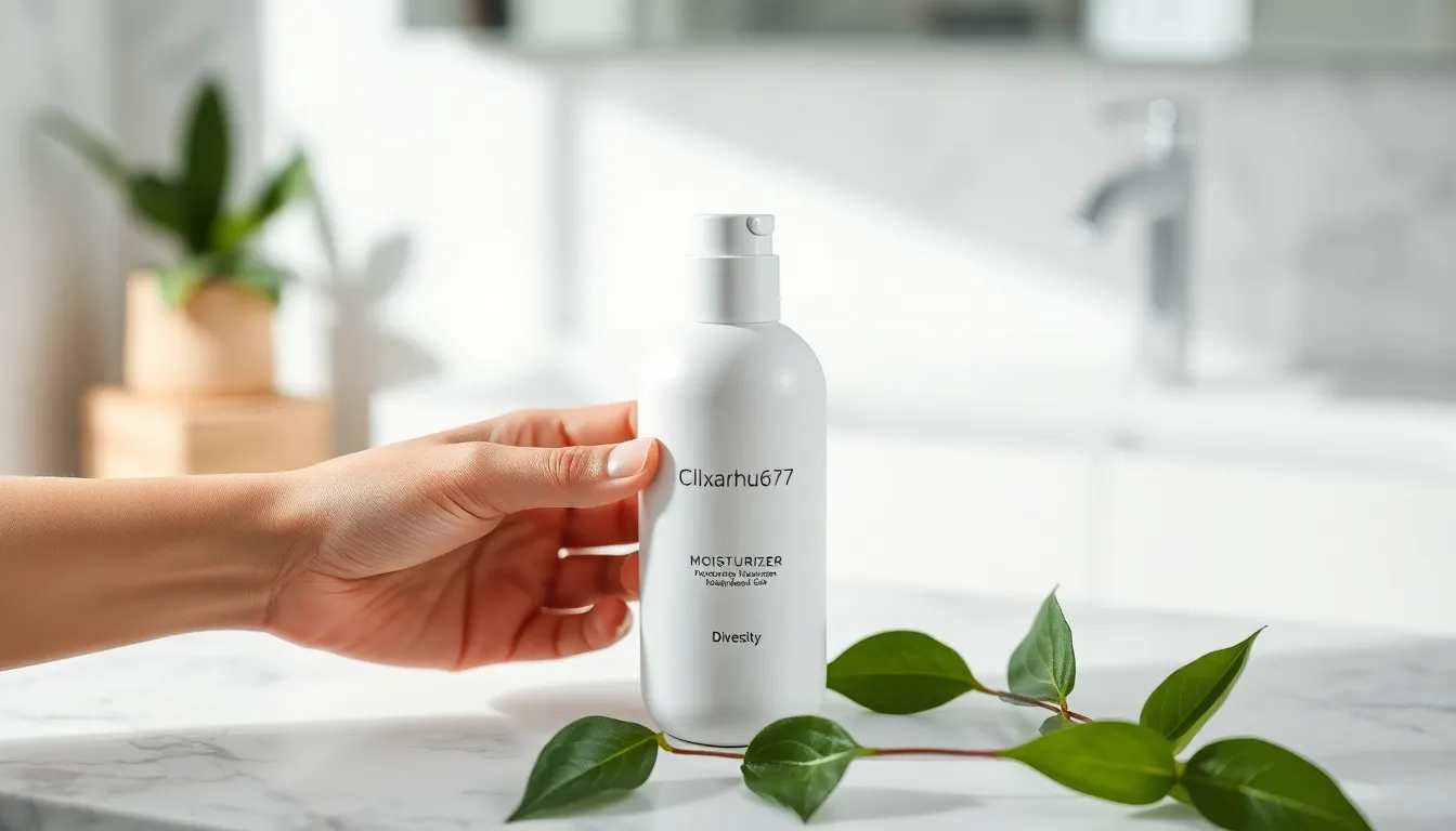sleek moisturizer bottle in a modern bathroom setting.