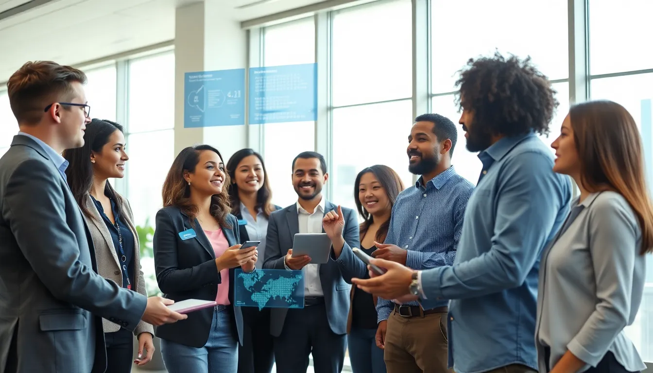 diverse professionals collaborating on artificial intelligence projects in a modern office.