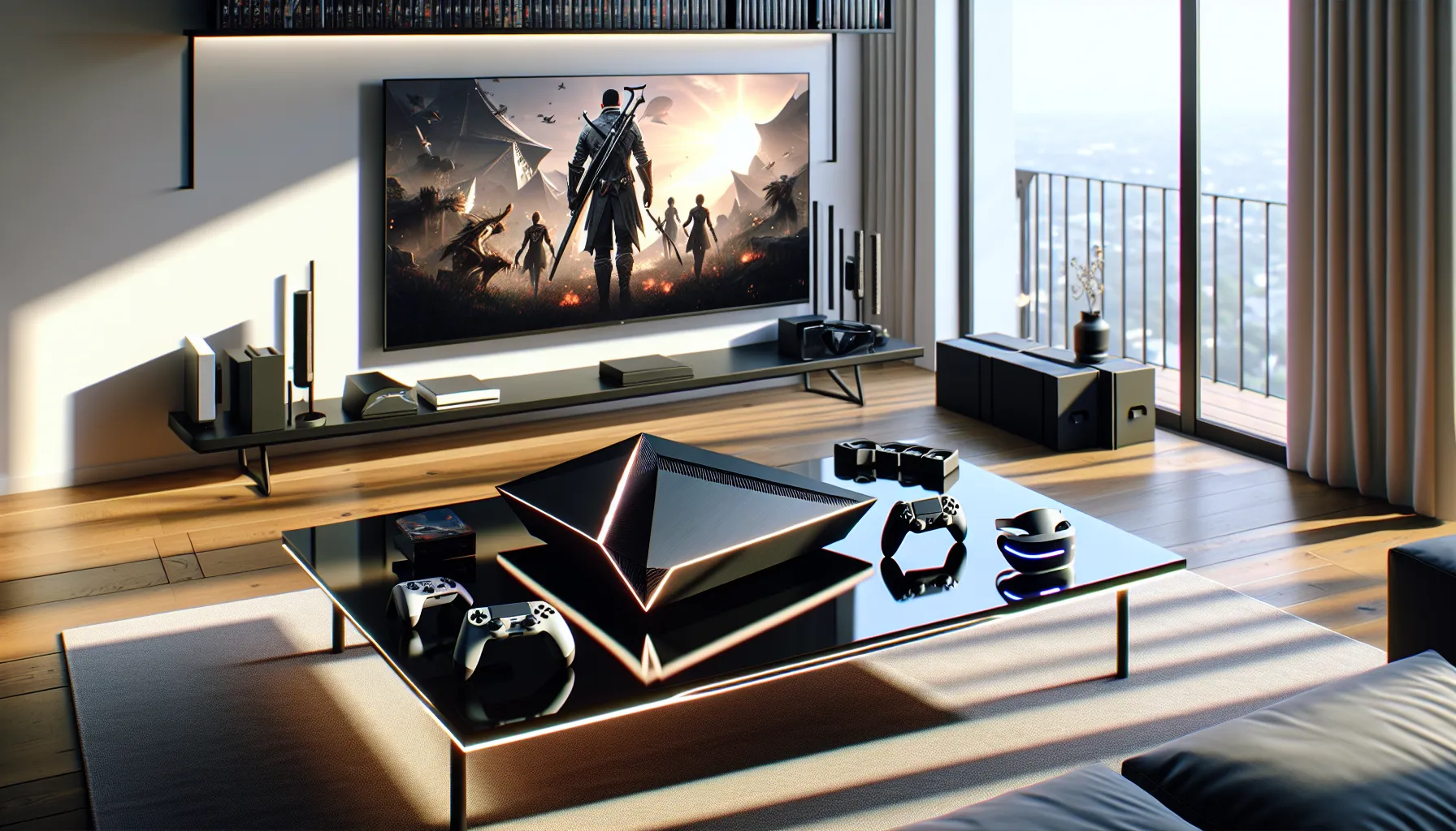 modern gaming setup featuring the RoGrand525 console with accessories.