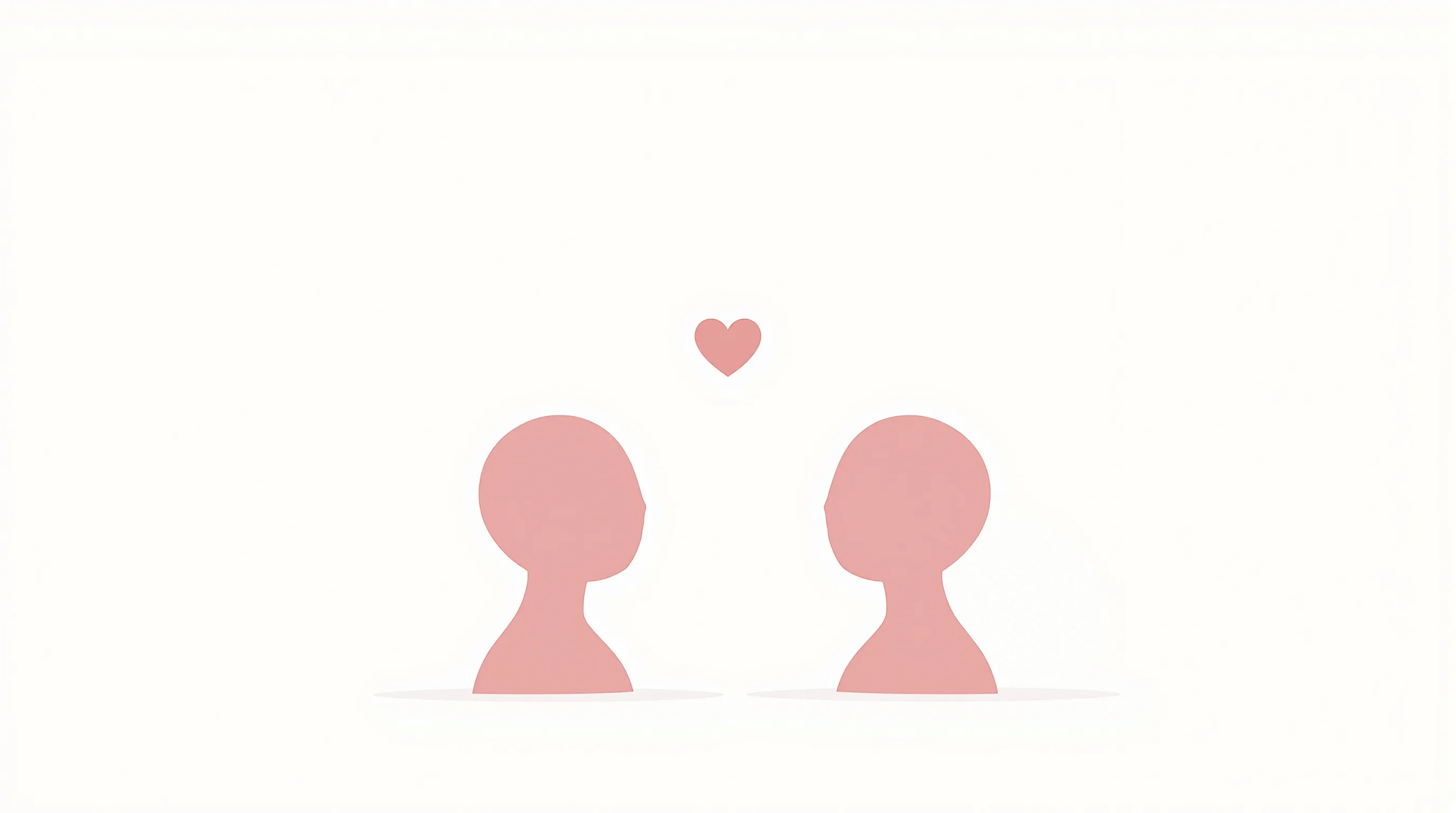 Two simple silhouettes facing each other with a small heart symbol between them.