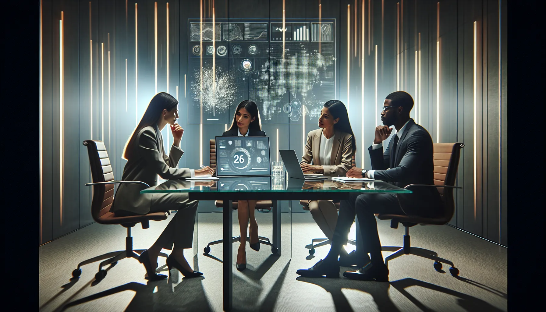 diverse professionals collaborating over data management in a modern office.