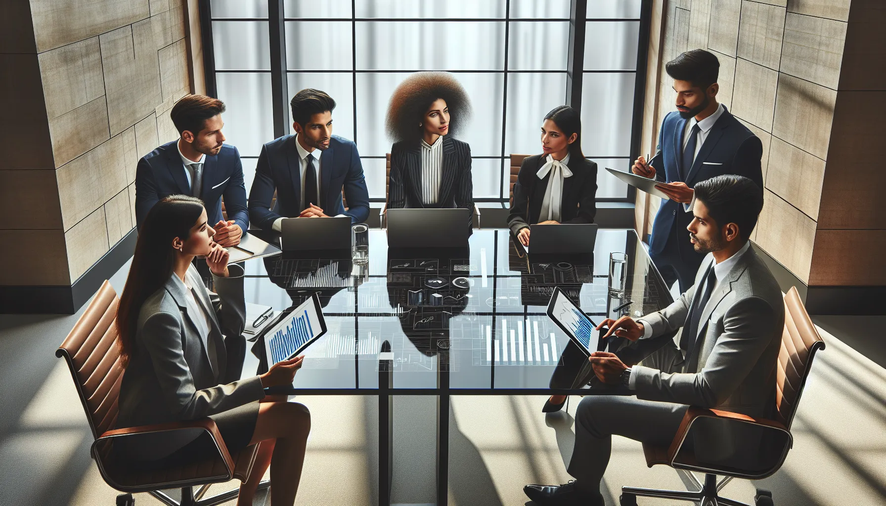 diverse team discussing productivity tools in a modern office.