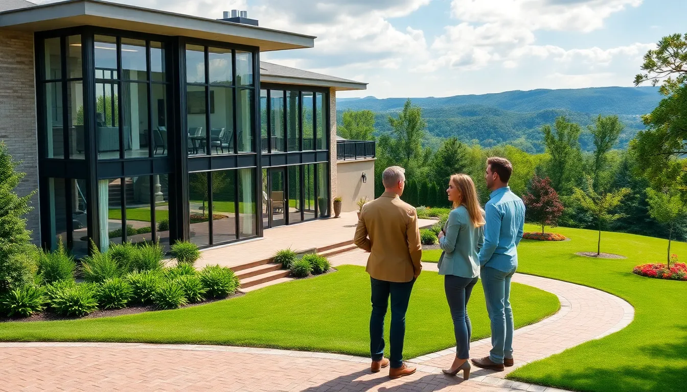 luxurious home in Georgia with a couple admiring the property.