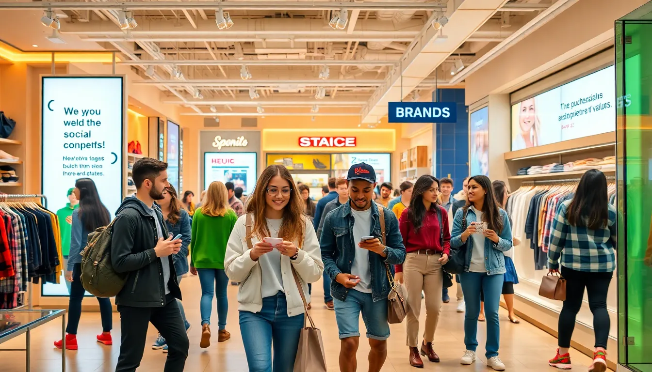 diverse Gen Z individuals shopping in a modern retail space.
