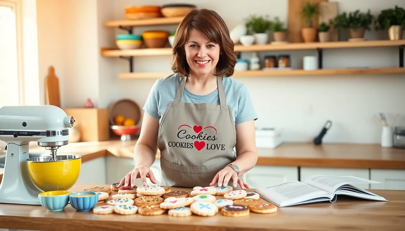 Mary arranging cookies in her cozy kitchen for CookiesForLove.