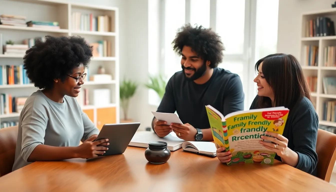 diverse parents collaborating in a modern home office.