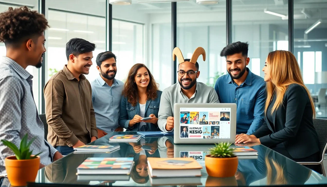 diverse team brainstorming in a modern office setting.