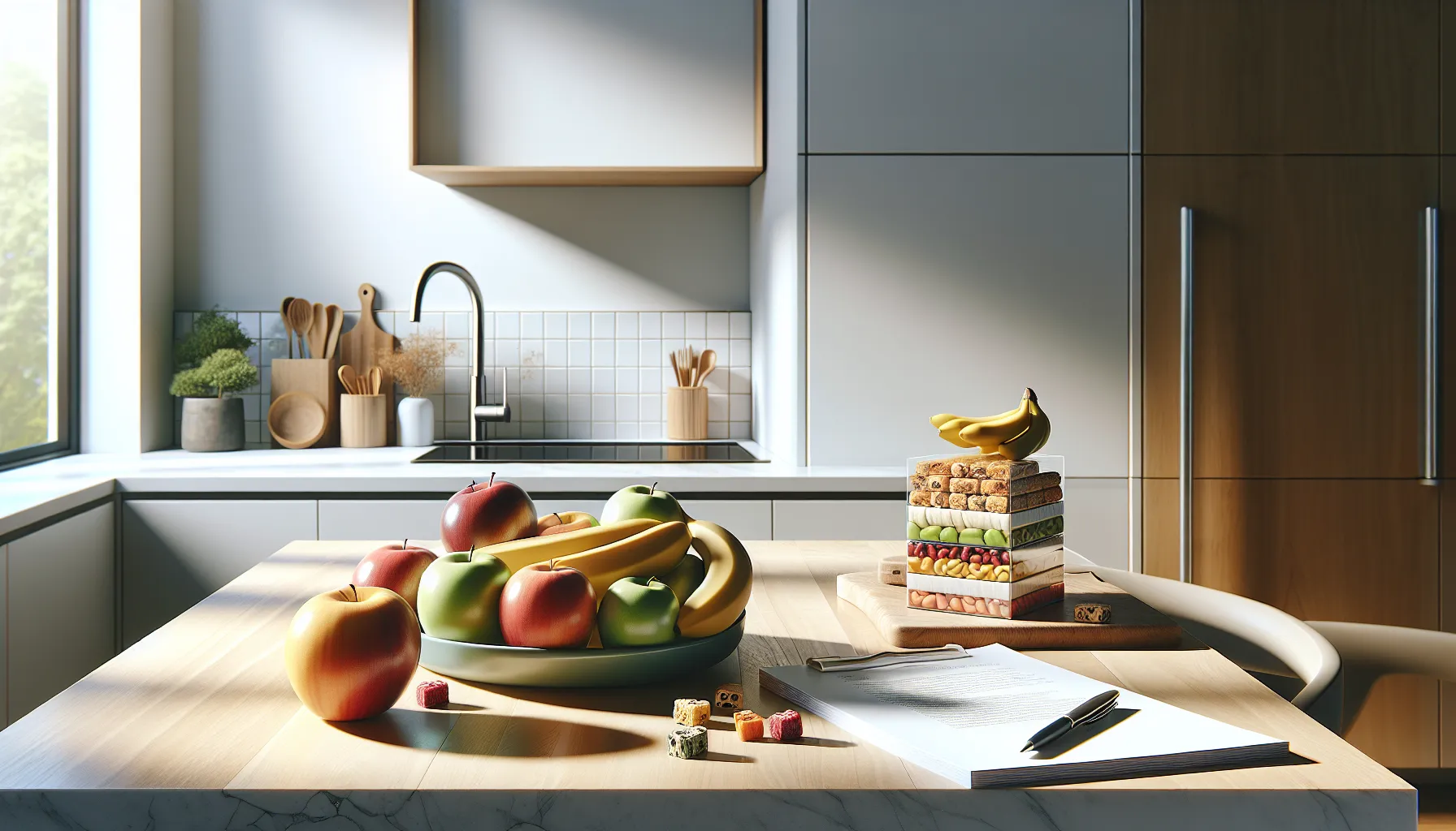 Plate of fresh fruit and Pop-Tarts in a modern kitchen.
