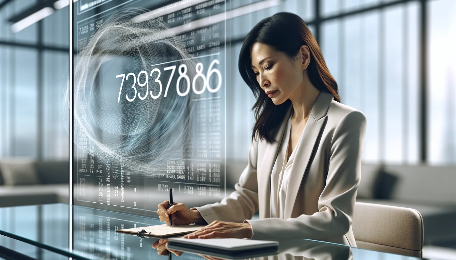 data analyst examining the significance of a number in a modern office.