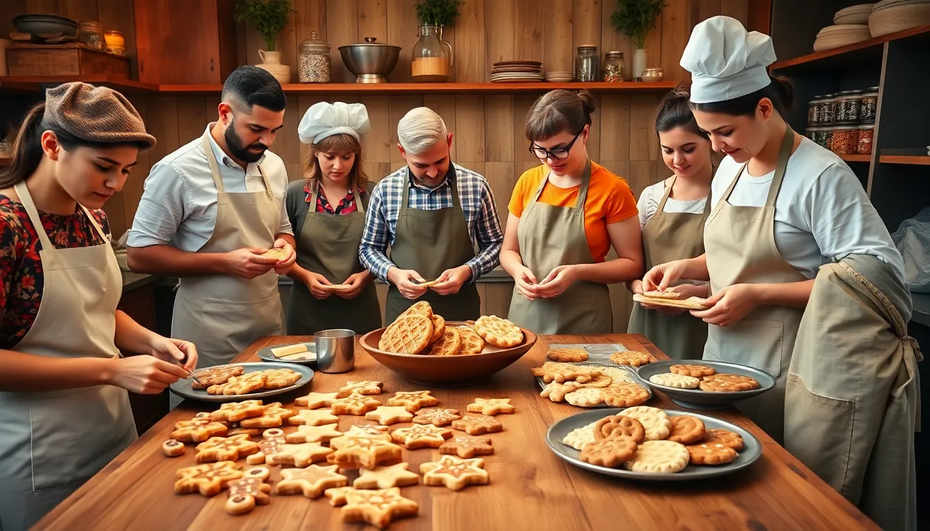 bakers creating traditional Dutch cookies in a warm kitchen setting.