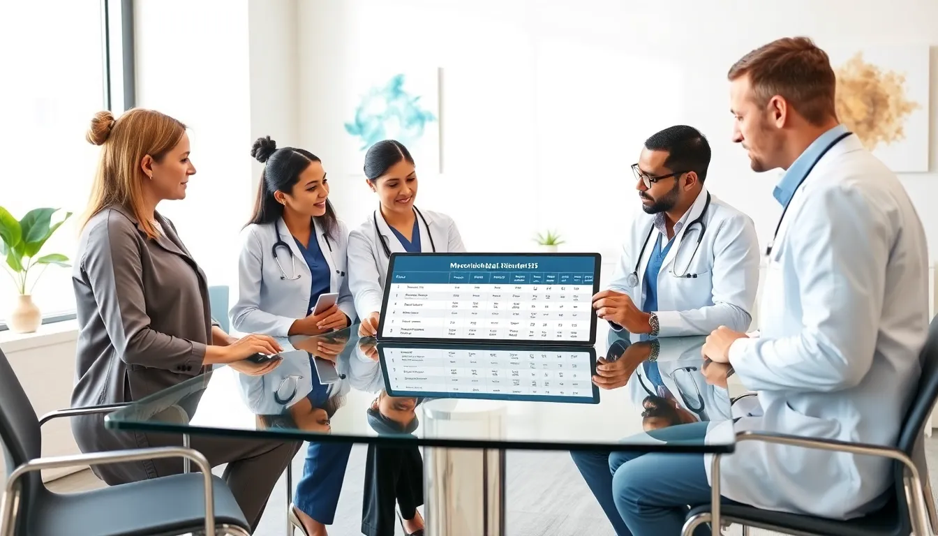 healthcare professionals discussing musculoskeletal disorders in a modern office.