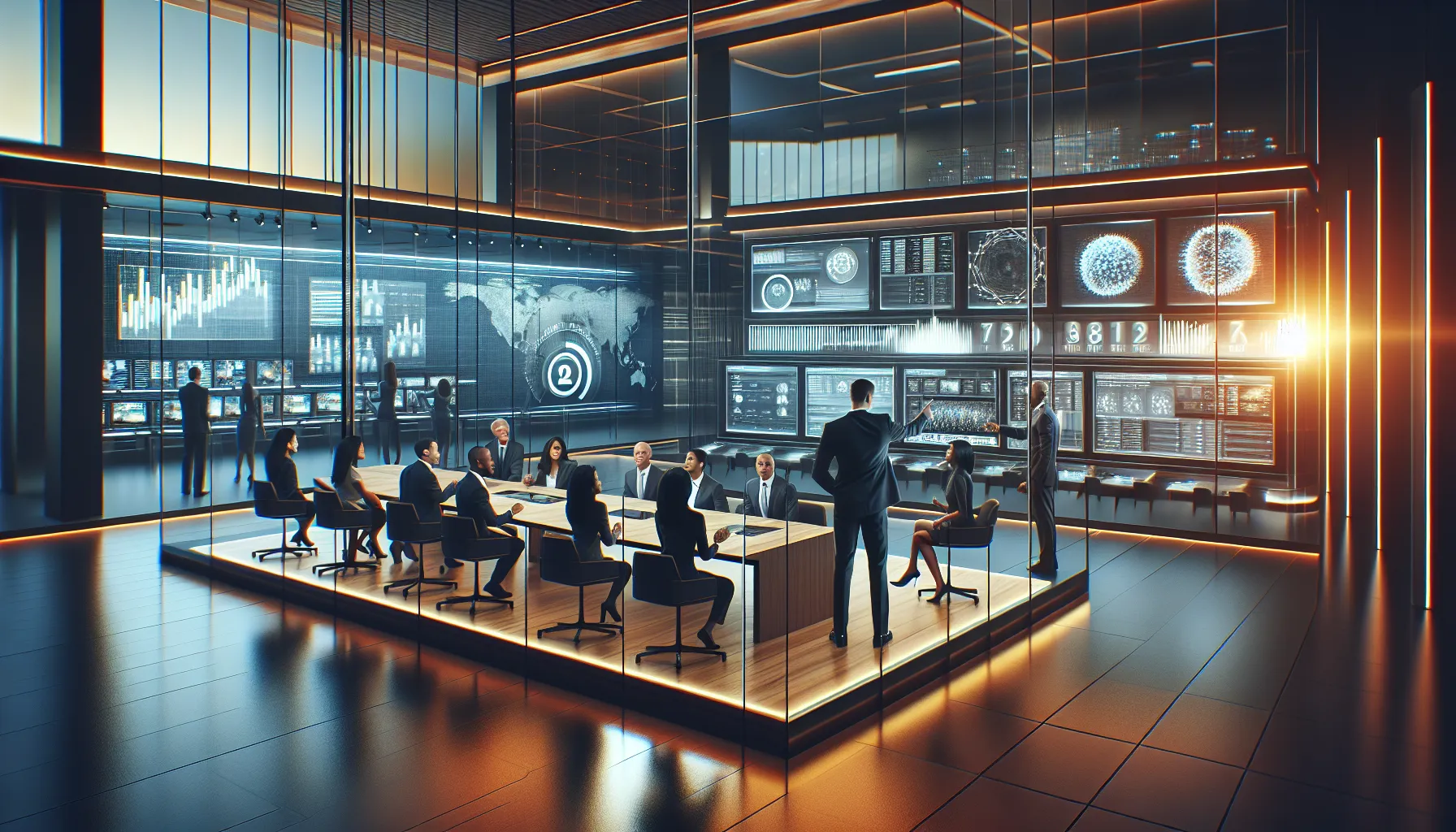 diverse media team collaborating in a modern newsroom.