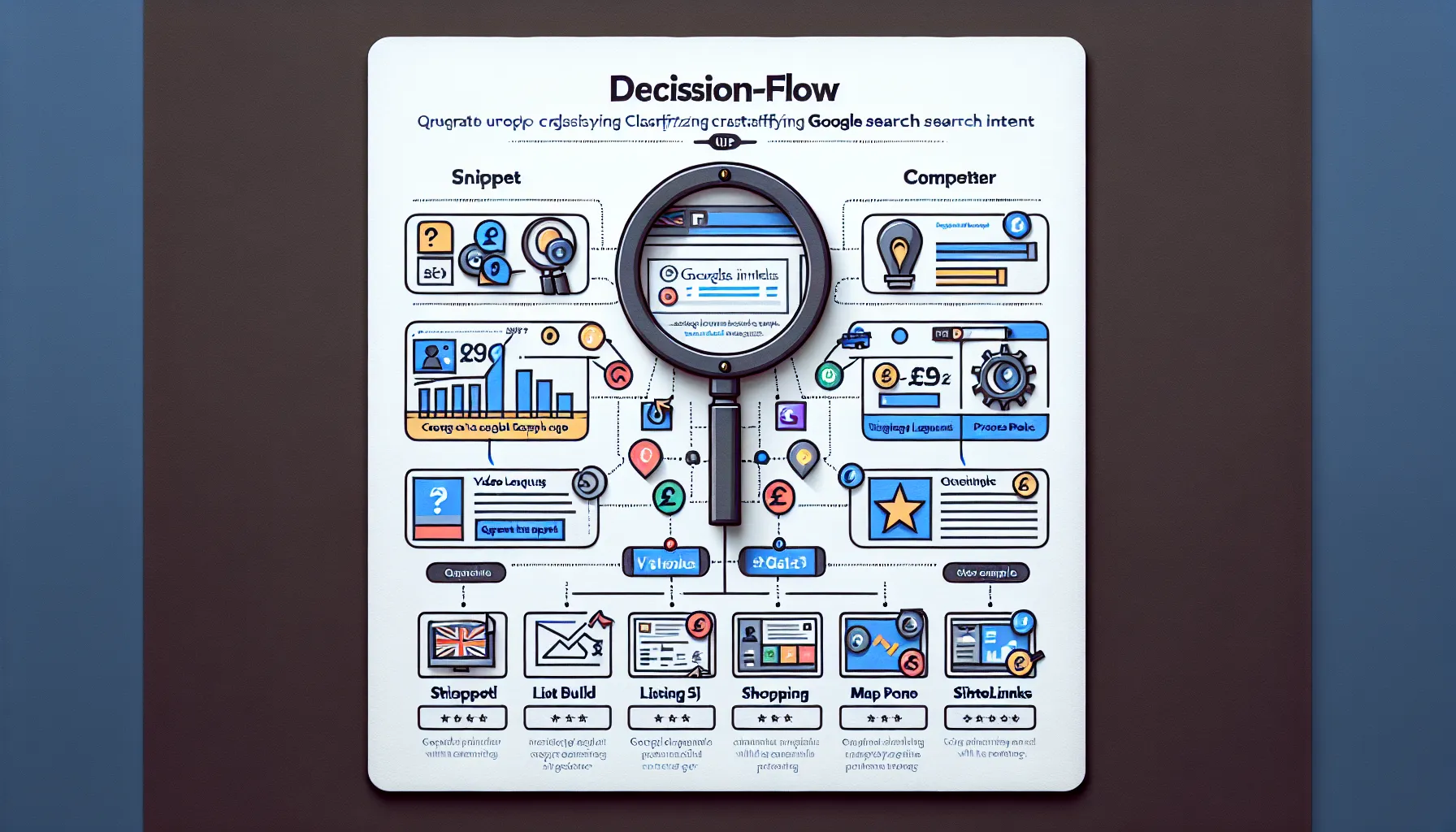 Flowchart showing how SERP features, queries, and competitor pages reveal search intent.