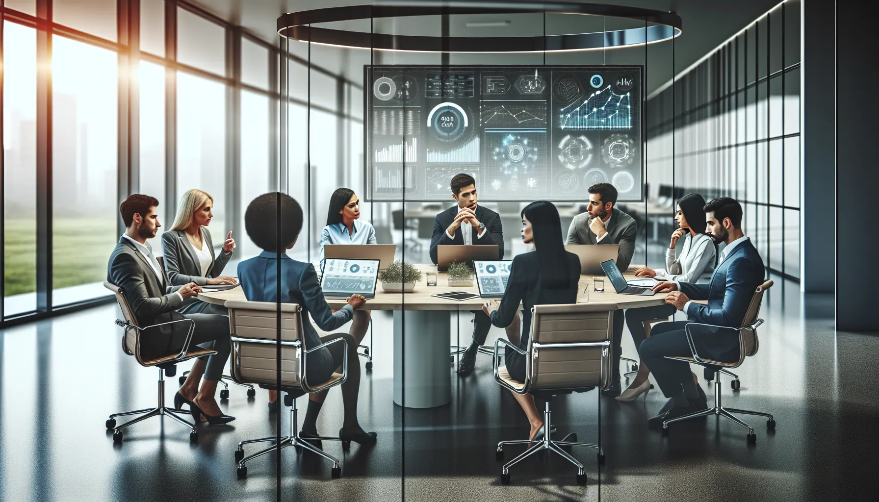 diverse team discussing network management in a modern office.