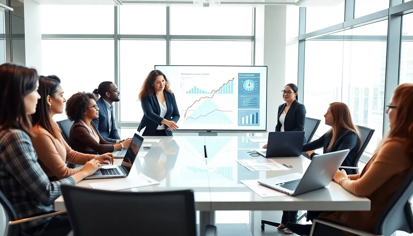 diverse finance team discussing capital depletion in a modern office.