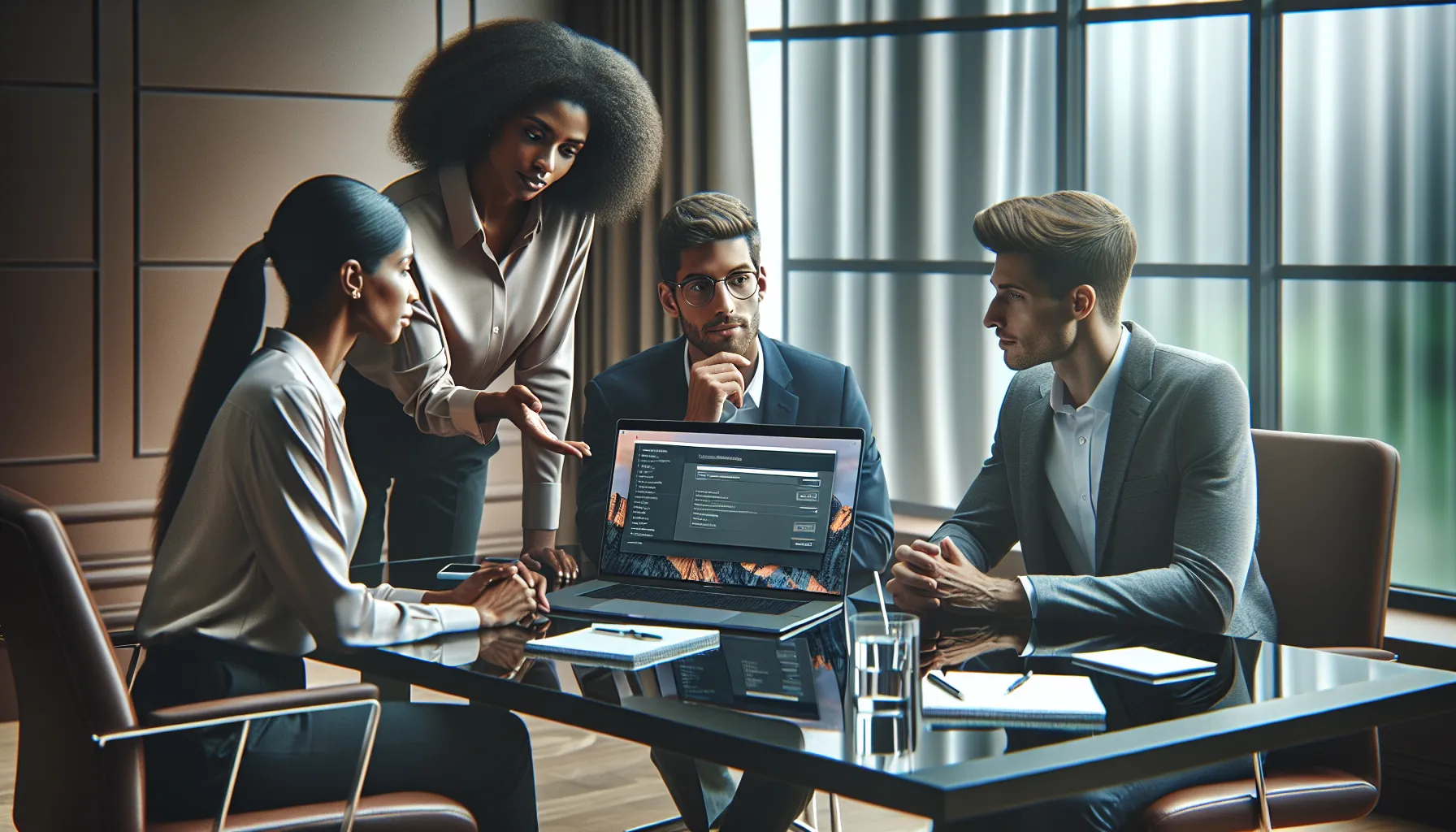 a diverse team collaborating on Mozilla software installation in a modern office.