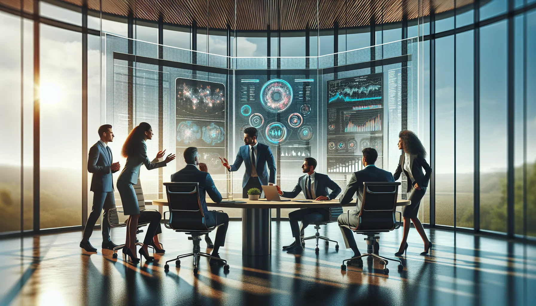 team analyzing technology upgrades in a modern office setting.