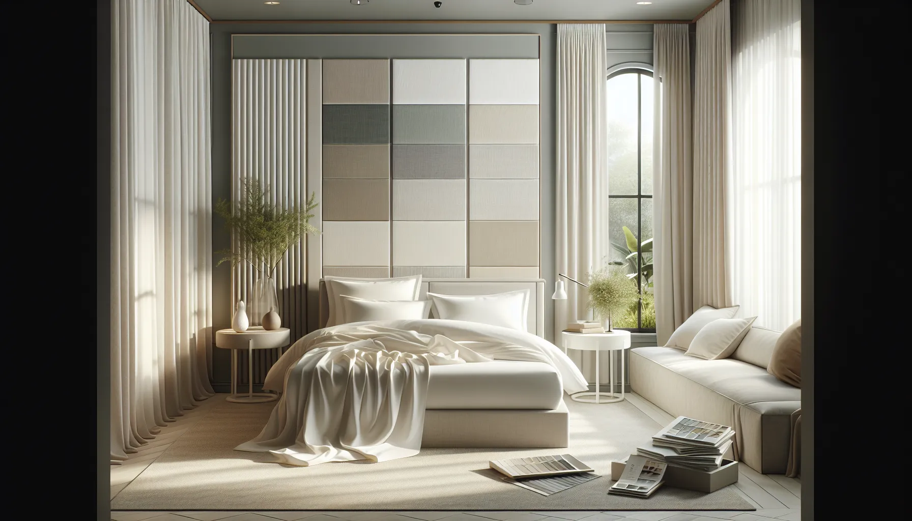 A bedroom showcasing percale and sateen sheets on a well-made bed.