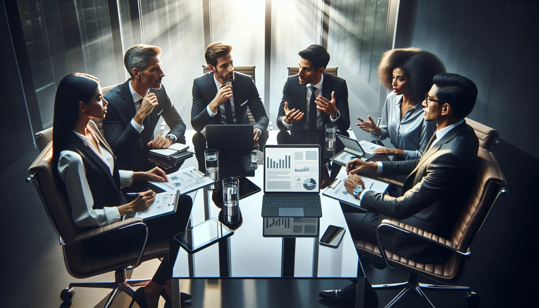 diverse professionals discussing challenges in a modern conference room.