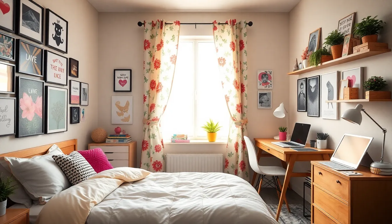 A personalized girls' bedroom with creative decor and natural elements.
