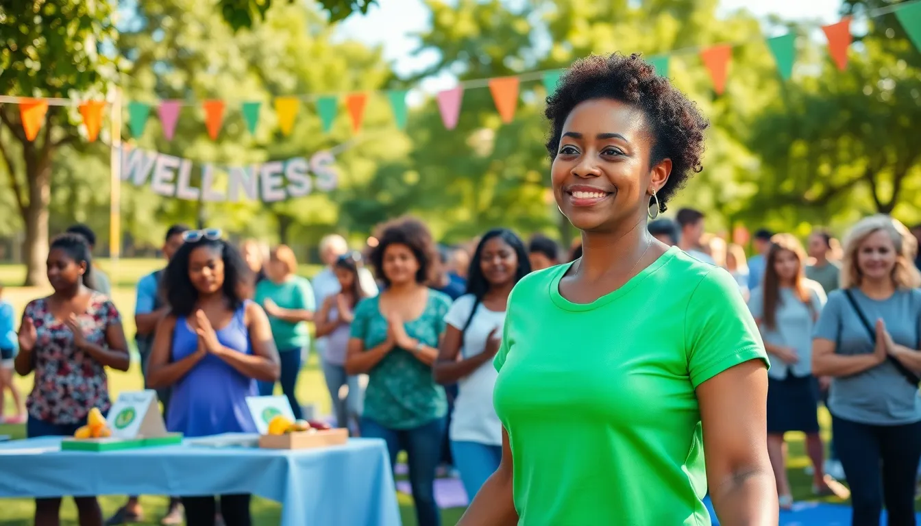 A community wellness fair with diverse participants engaging in health activities.