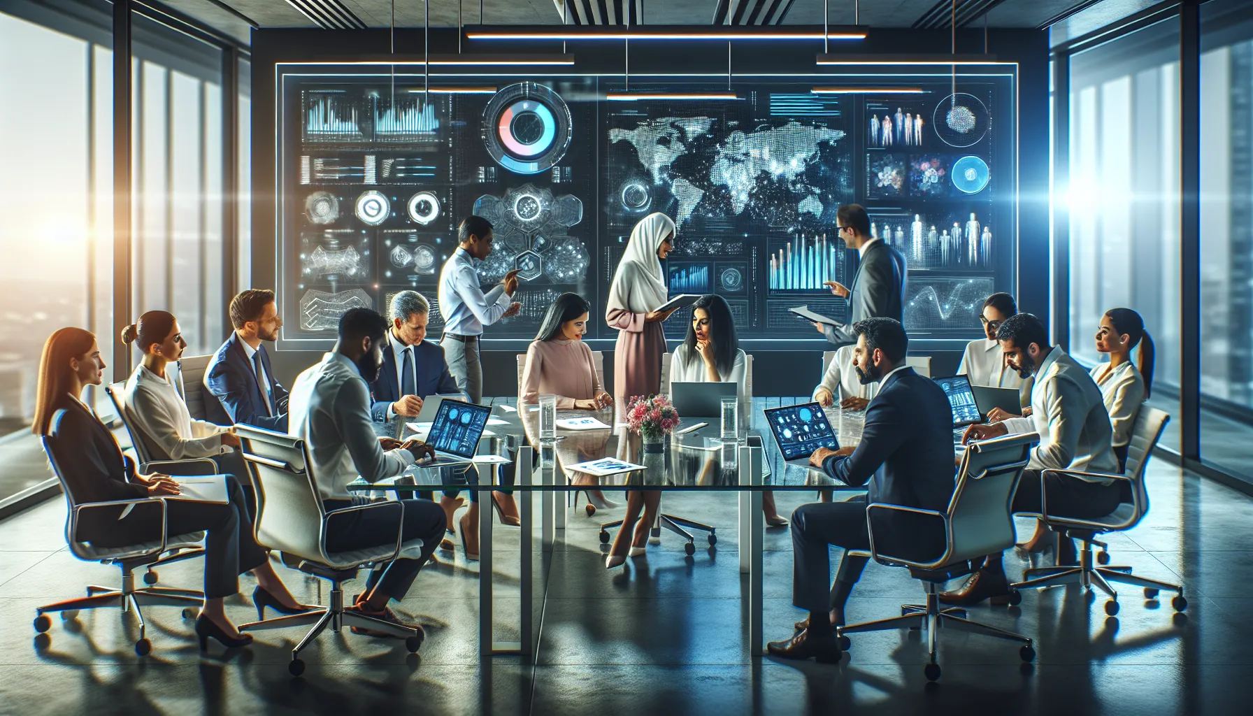 professionals discussing technology upgrades in a modern office.