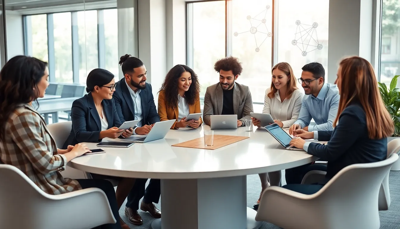 diverse team collaborating in a modern office setting.